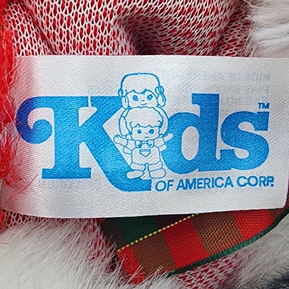 Vintage 1990s Santa Plush Stocking Furry Santa Face Gold Glasses Plaid Bow 26" - Picture 10 of 11